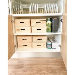 Scatola in legno di pino massiccio con coperchio 40x30x14 cm beige