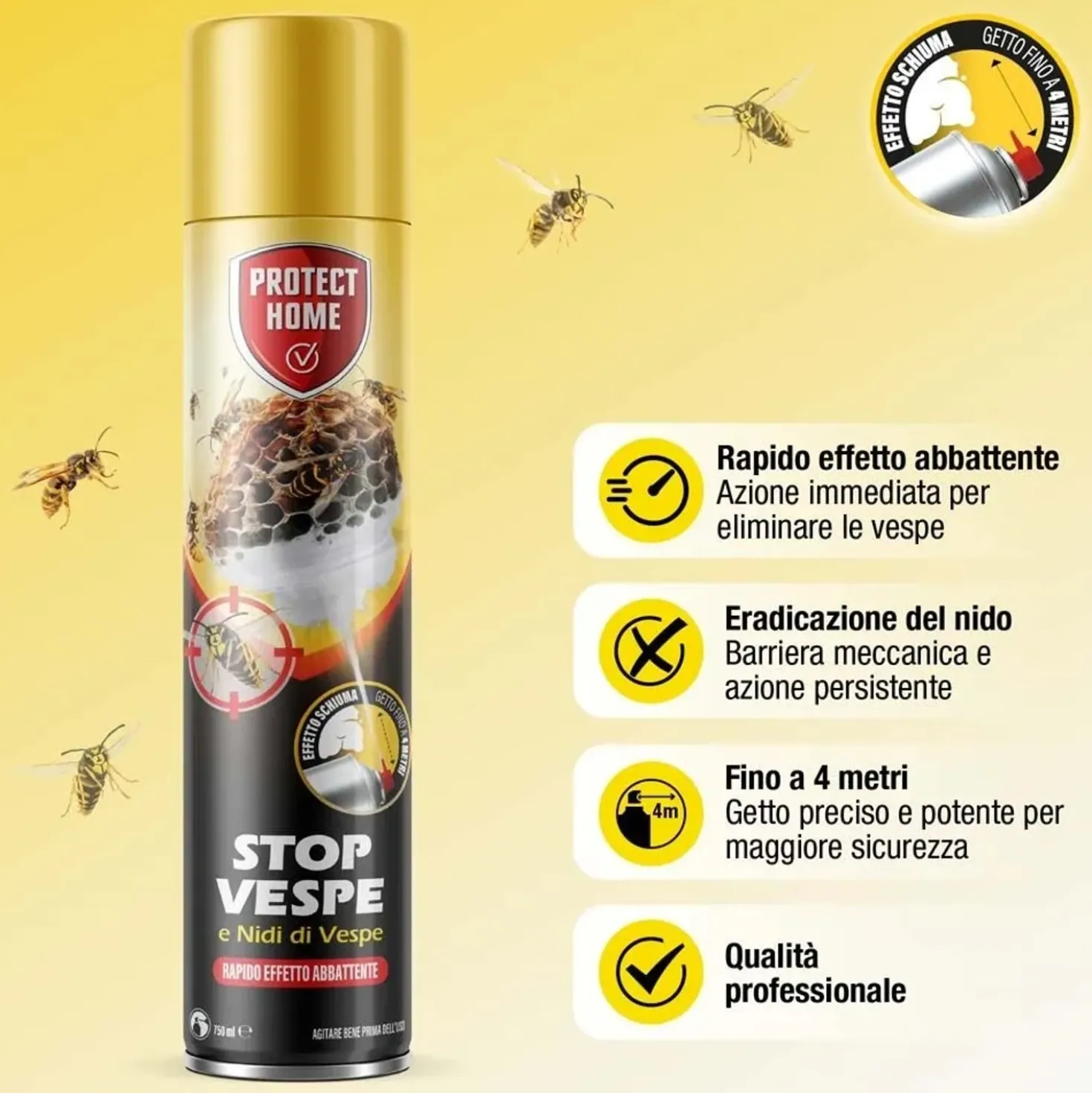 Schiuma spray Vespicida schiumogeno per vespe e calabroni 750 ml