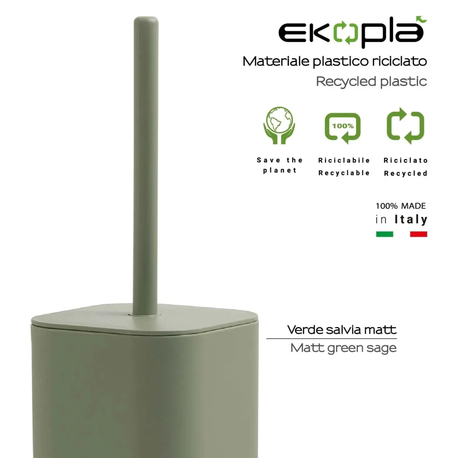 Scopino bagno Seventy Ekoplà in materiale plastico riciclato verde salvia