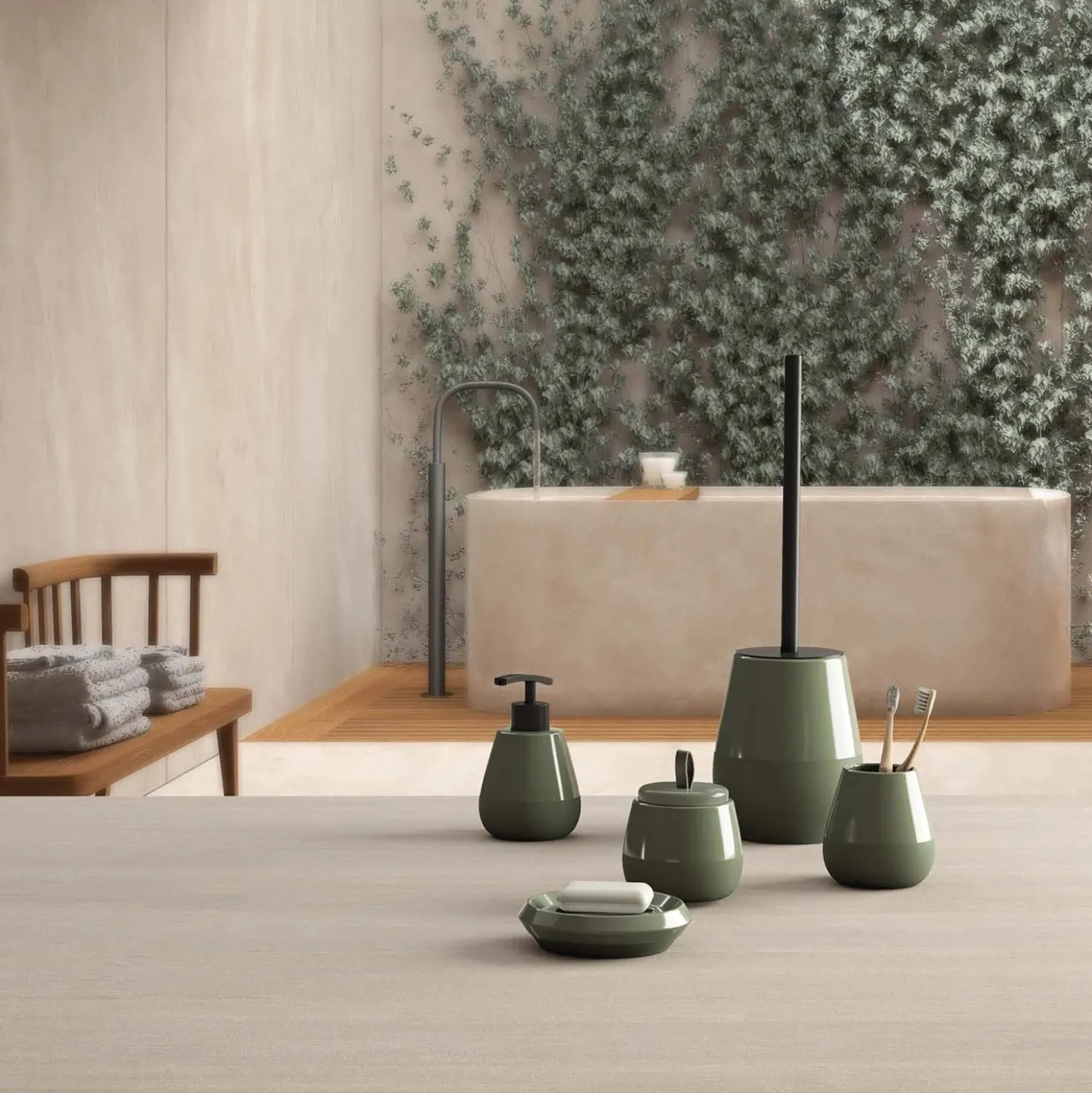 Scopino bagno Wilma in ceramica verde salvia