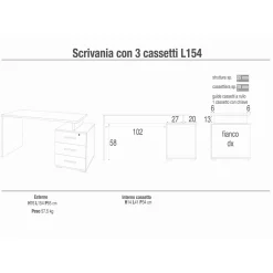 Scrivania in kit 3 cassetti Sarmog 154x55x76 cm cemento