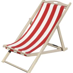 Sedia a sdraio pieghevole Betty Lusso in legno e 100% cotone bianco e rosso