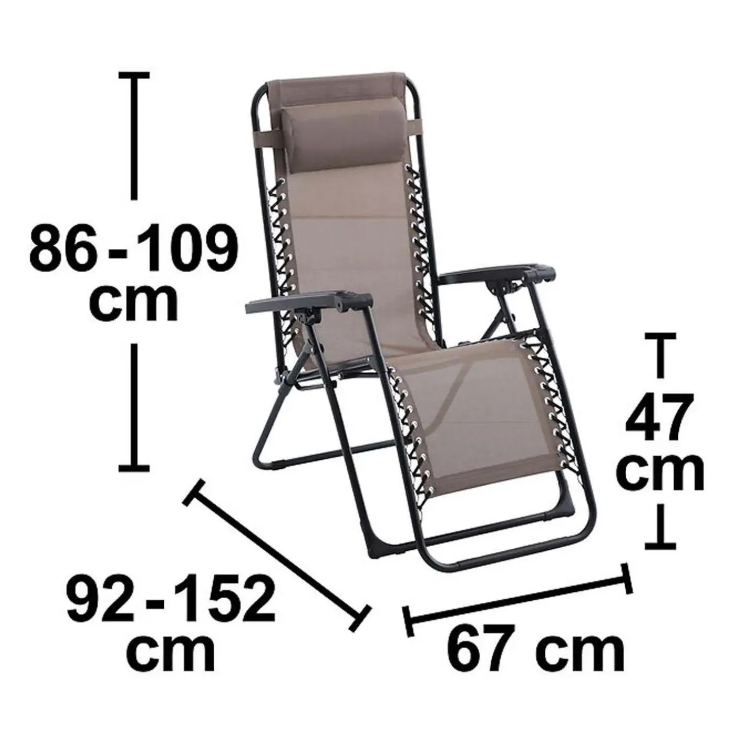 Sedia a sdraio reclinabile con braccioli Longwood taupe