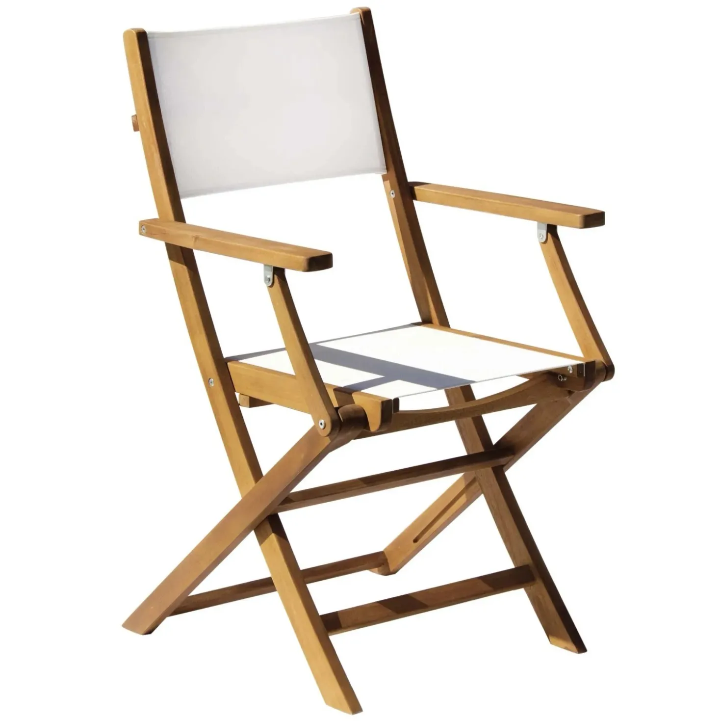 Sedia da giardino con braccioli pieghevole in acacia e textilene