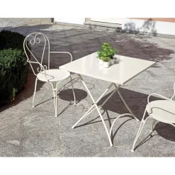 Sedia da giardino con braccioli impilabile in ferro avorio