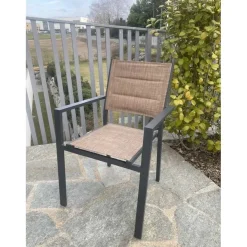 Sedia da giardino impilabile Alissa in alluminio antracite con seduta beige 6 pz