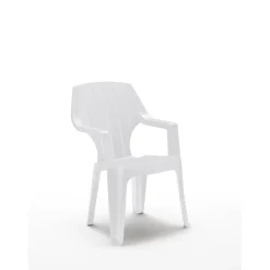 Sedia da giardino impilabile alta in plastica bianca