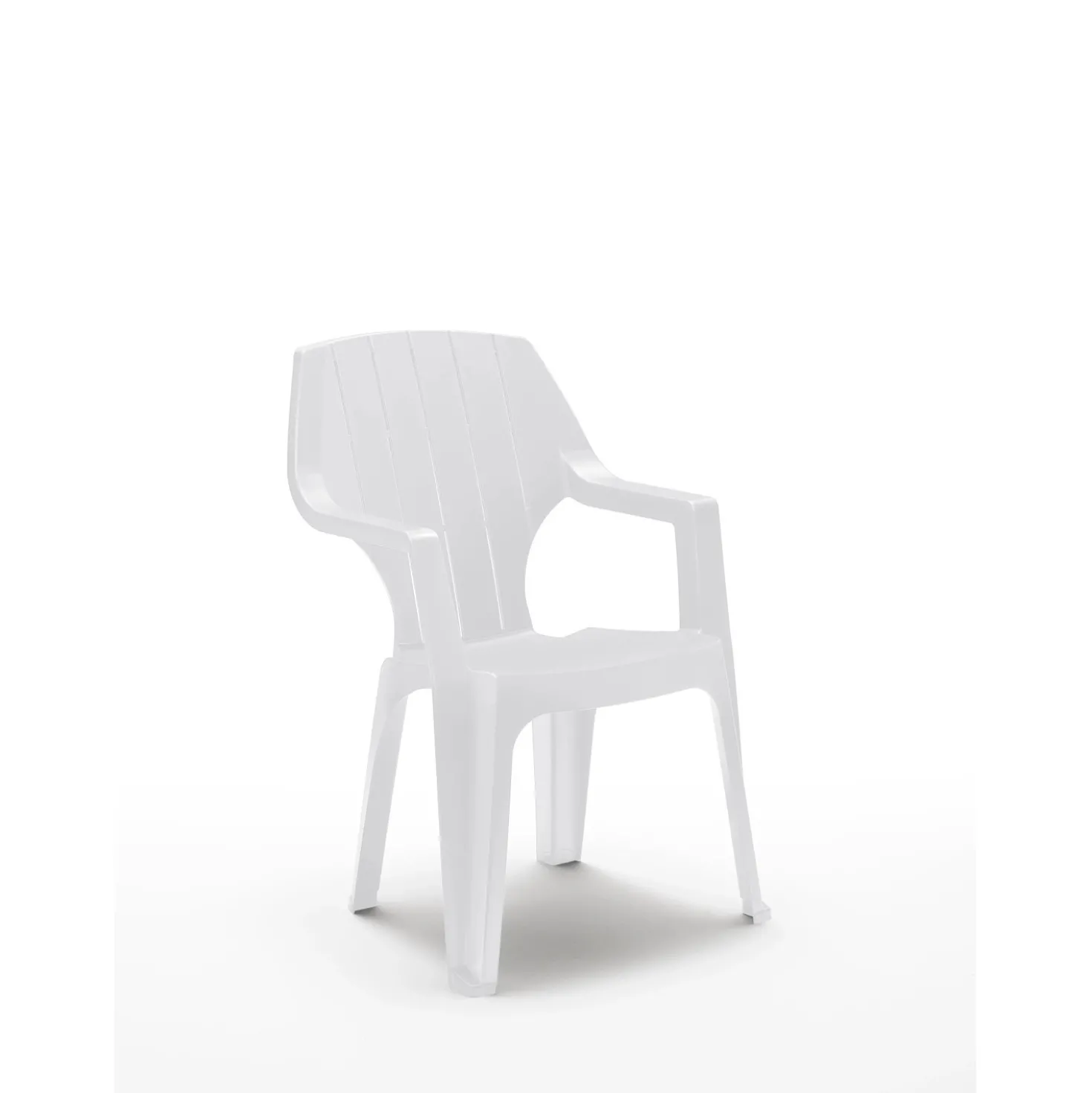 Sedia da giardino impilabile alta in plastica bianca