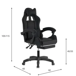 Sedia gaming reclinabile con poggiapiedi e supporto lombare nero