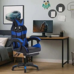 Sedia gaming reclinabile con poggiapiedi e supporto lombare nero/blu