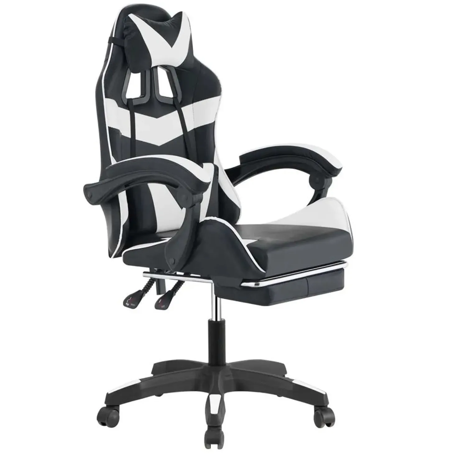 Sedia gaming reclinabile con poggiapiedi e supporto lombare nero/bainco