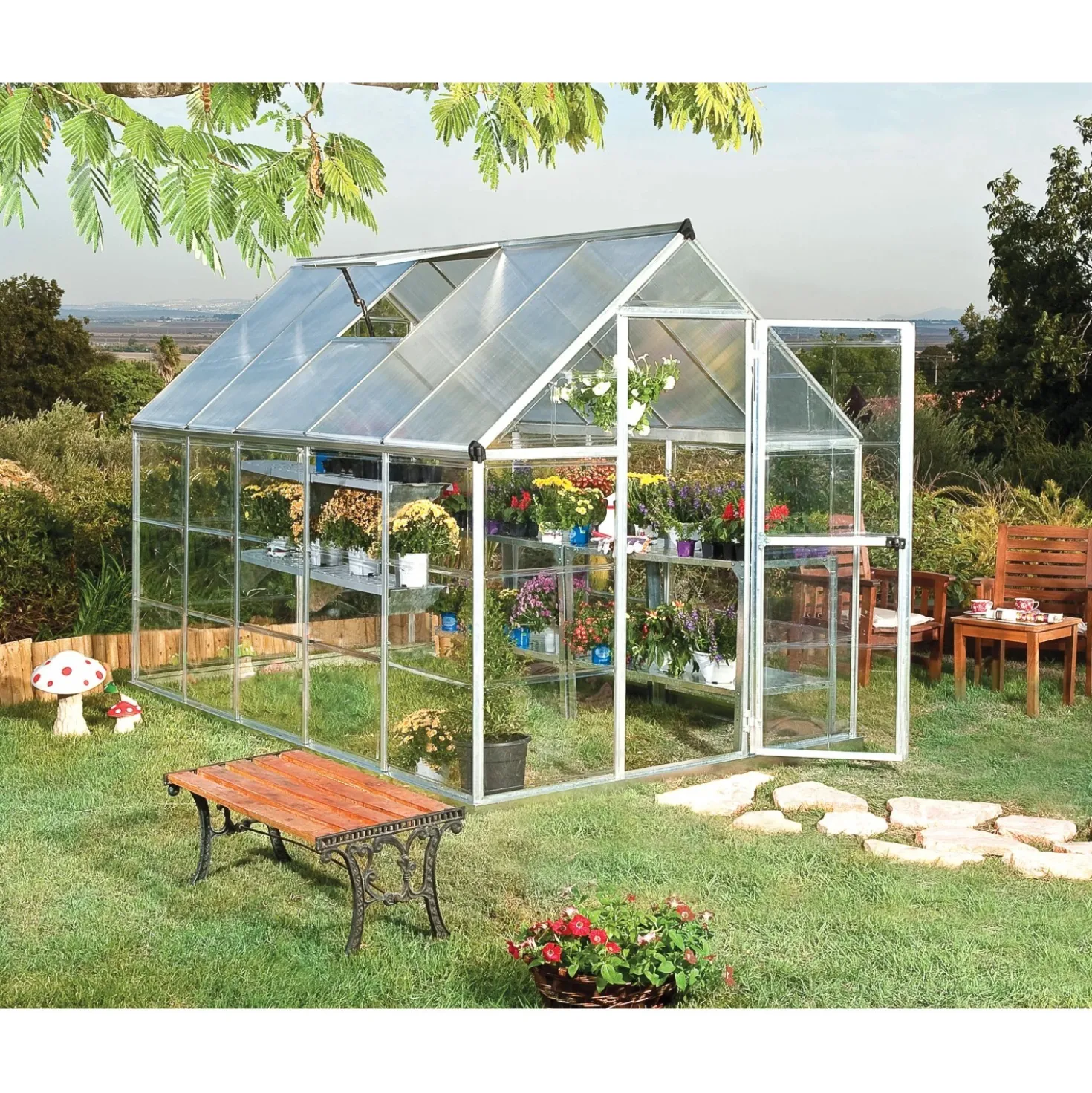 Serra da giardino Palram Canopia Hybrid 3,1x1,9 argento pareti laterali chiare