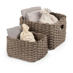 Set 2 cestini in carta intrecciata Lisou tortora