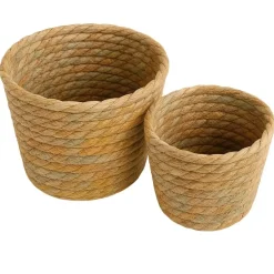 Set 2 cestini tondi Koh in seagrass naturale intrecciati a mano