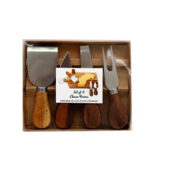 Set 4 coltelli da formaggio con manico in legno 16x13x1,7 cm