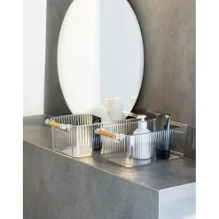 Set 3 contenitori bagno in PET Nantes con manico in legno FSC