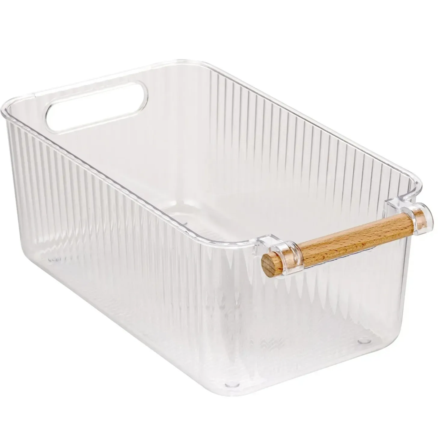 Set 3 contenitori bagno in PET Nantes con manico in legno FSC