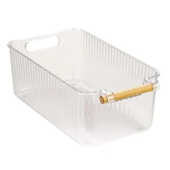 Set 3 contenitori bagno in PET Nantes con manico in legno FSC