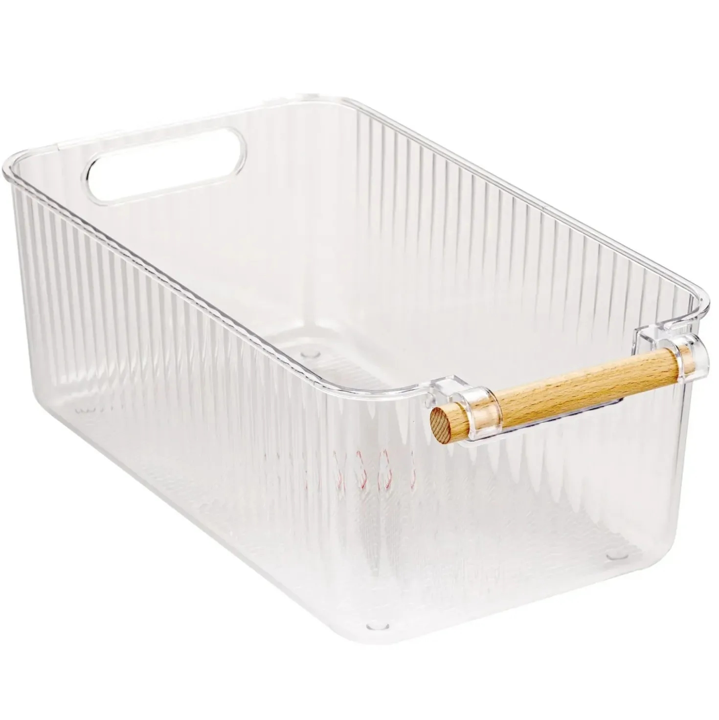 Set 3 contenitori bagno in PET Nantes con manico in legno FSC