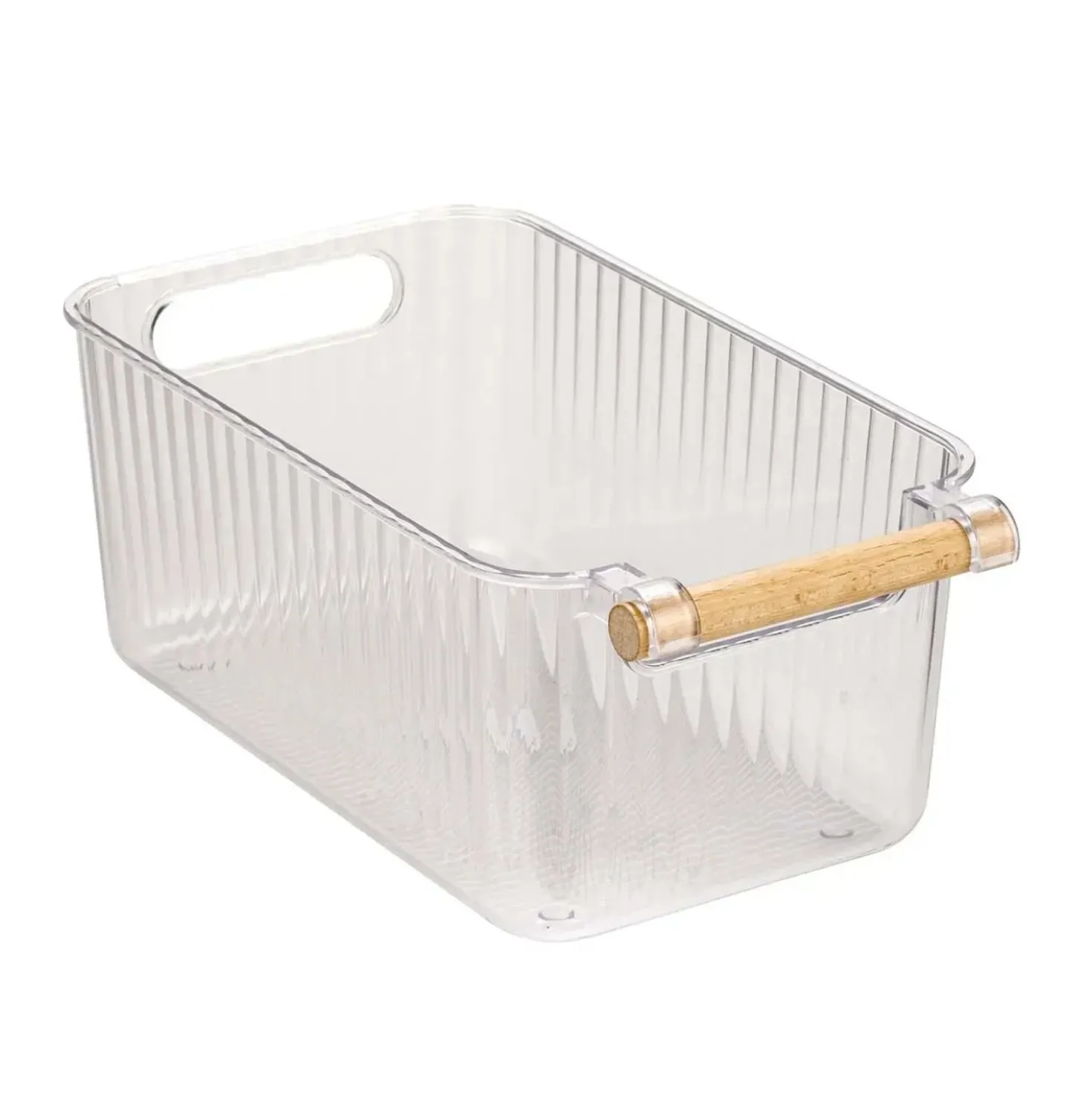 Set 3 contenitori bagno in PET Nantes con manico in legno FSC