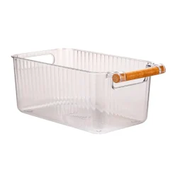 Set 3 contenitori bagno in PET Nantes con manico in legno FSC