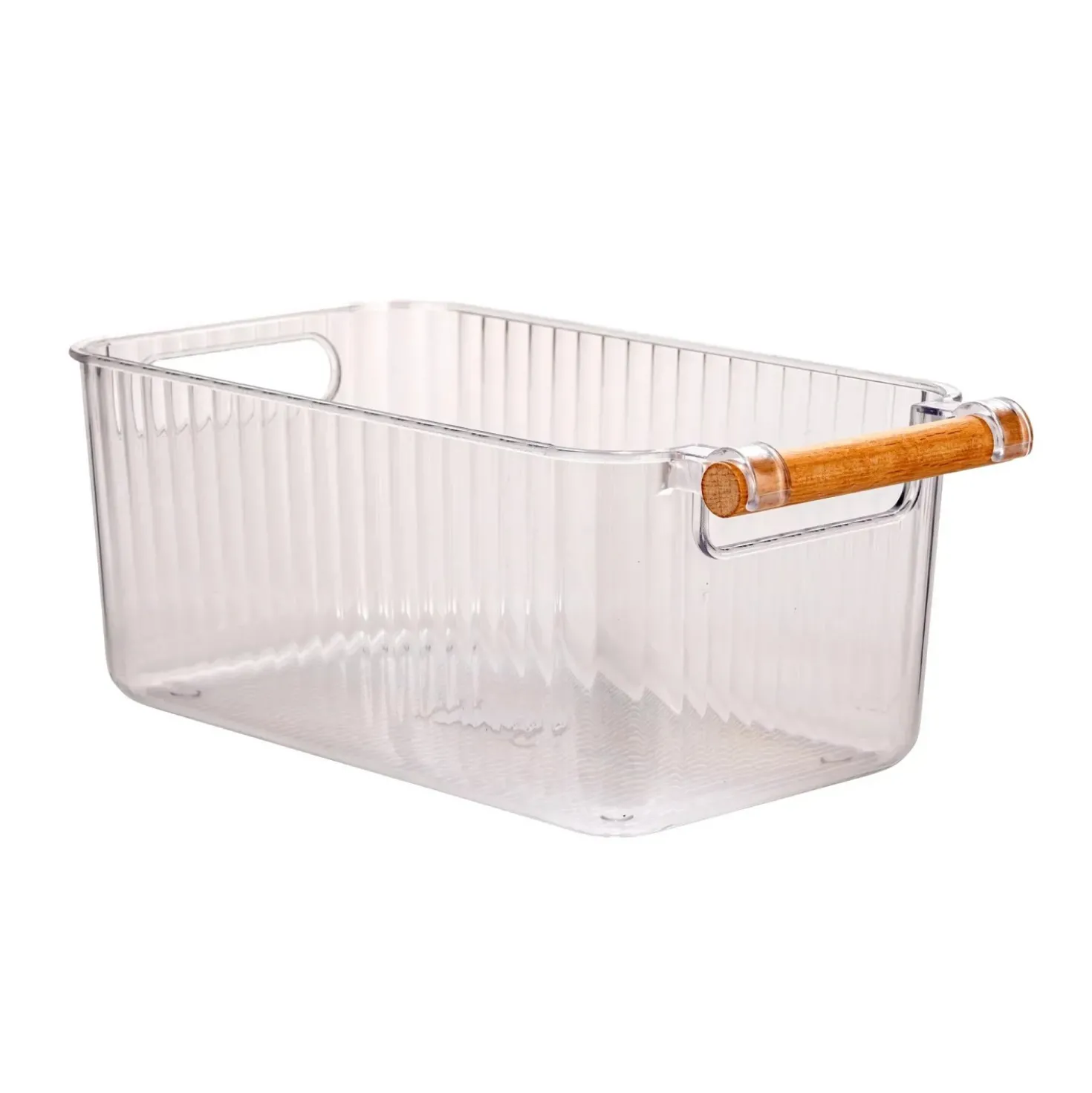 Set 3 contenitori bagno in PET Nantes con manico in legno FSC