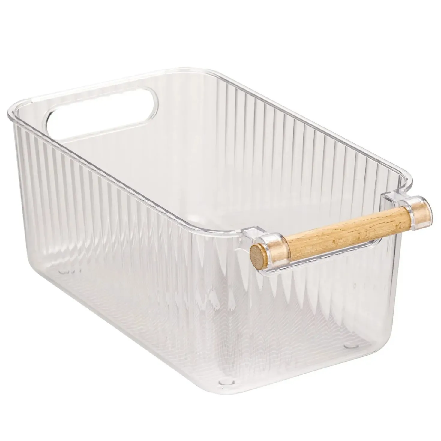 Set 3 contenitori bagno in PET Nantes con manico in legno FSC