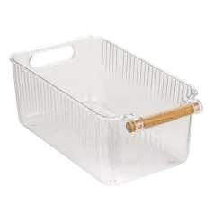 Set 3 contenitori bagno in PET Nantes con manico in legno FSC