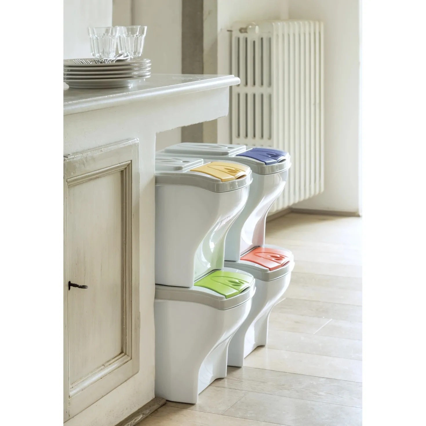 Set 4 pattumiere per raccolta differenziata Poker 80 l col assortiti