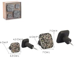 Set 4 pomoli appendiabiti in poliresina quadrati effetto mosaico nero