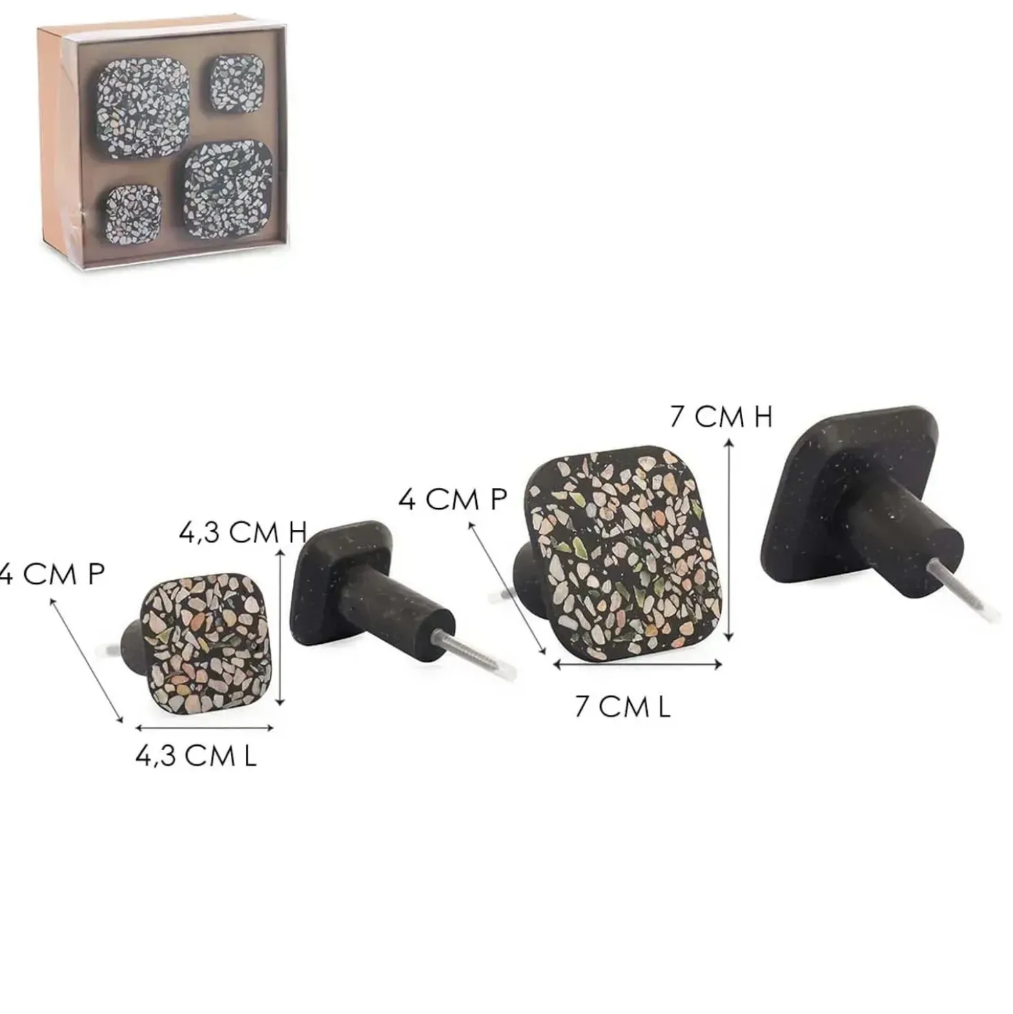 Set 4 pomoli appendiabiti in poliresina quadrati effetto mosaico nero