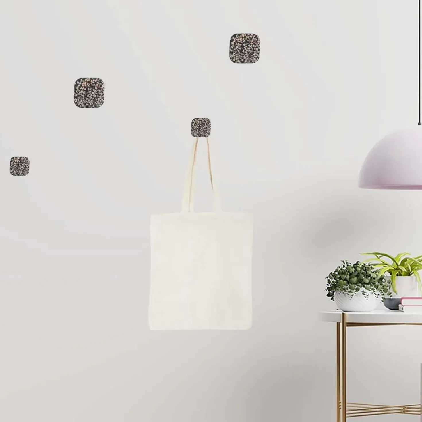 Set 4 pomoli appendiabiti in poliresina quadrati effetto mosaico nero