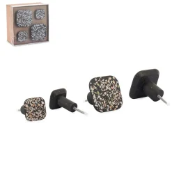 Set 4 pomoli appendiabiti in poliresina quadrati effetto mosaico nero
