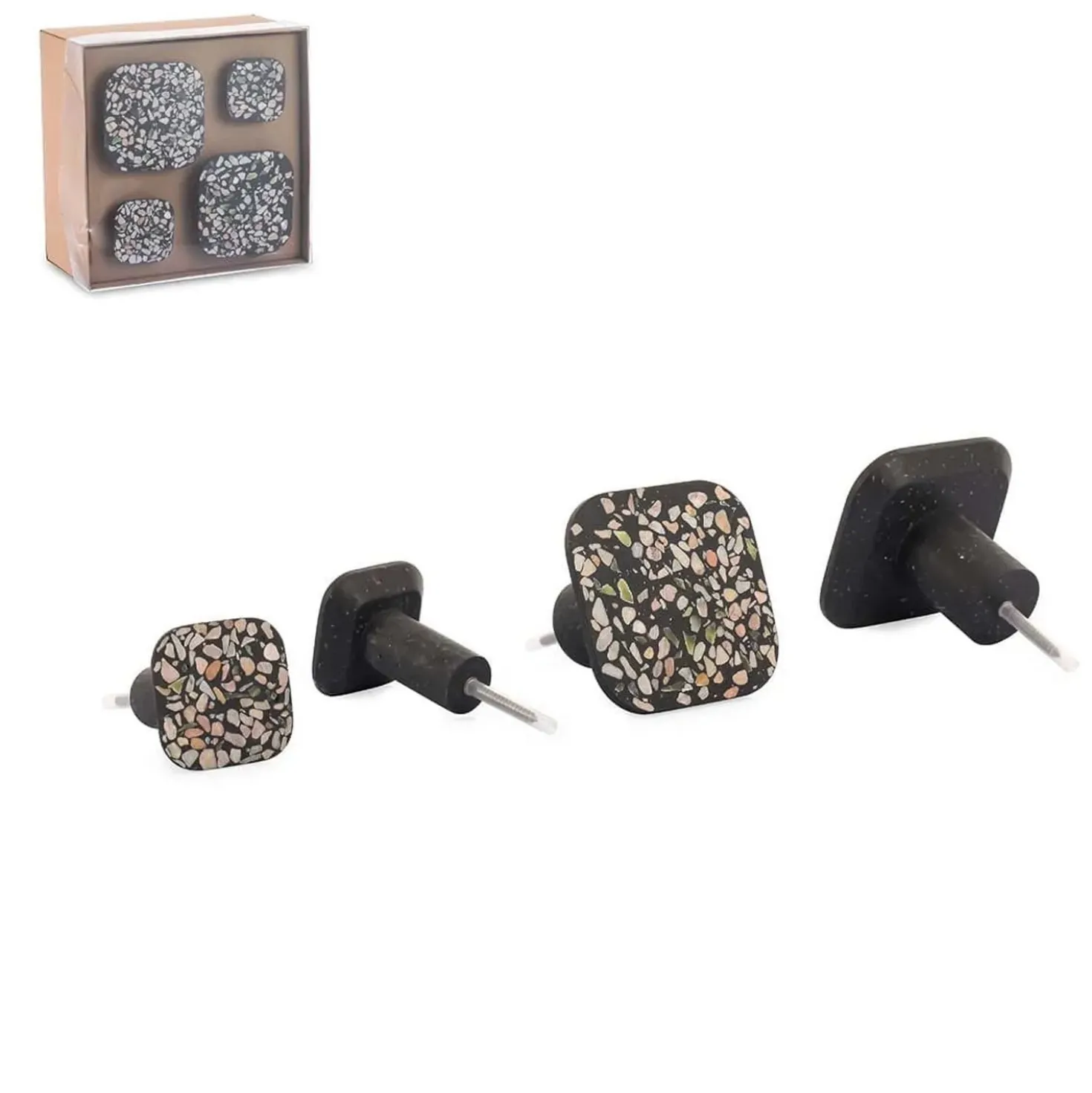 Set 4 pomoli appendiabiti in poliresina quadrati effetto mosaico nero