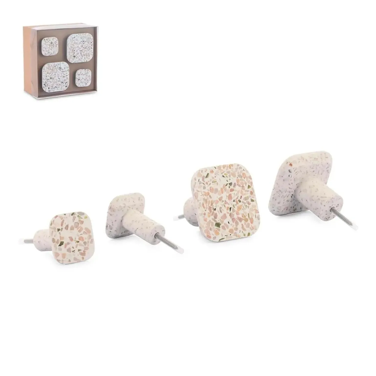 Set 4 pomoli appendiabiti in poliresina quadrati effetto mosaico bianco