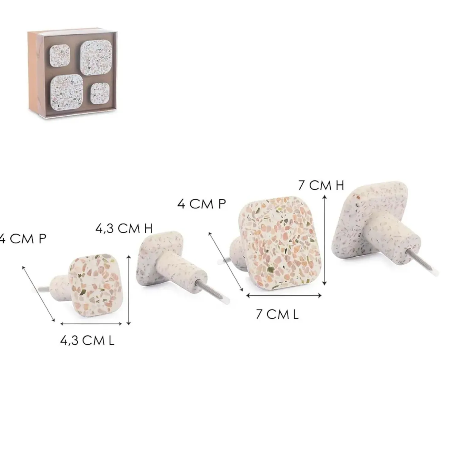 Set 4 pomoli appendiabiti in poliresina quadrati effetto mosaico bianco