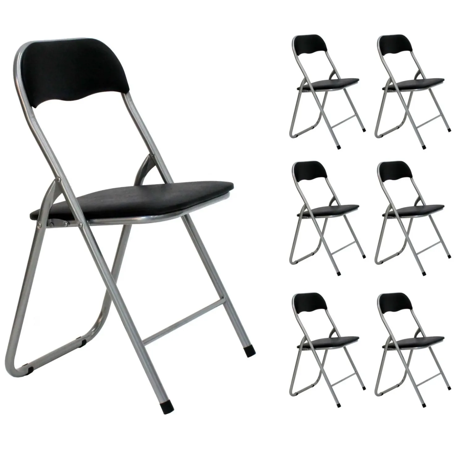 Set 6 sedie pieghevoli in acciaio imbottite Nero 45x45x45/80 cm