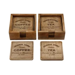 Set 4 sottobicchieri in legno Tea/Coffee 10x10x1 cm marrone