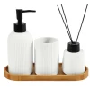 Set da appoggio in ceramica Riga con vassoio bambù bianco vaniglia