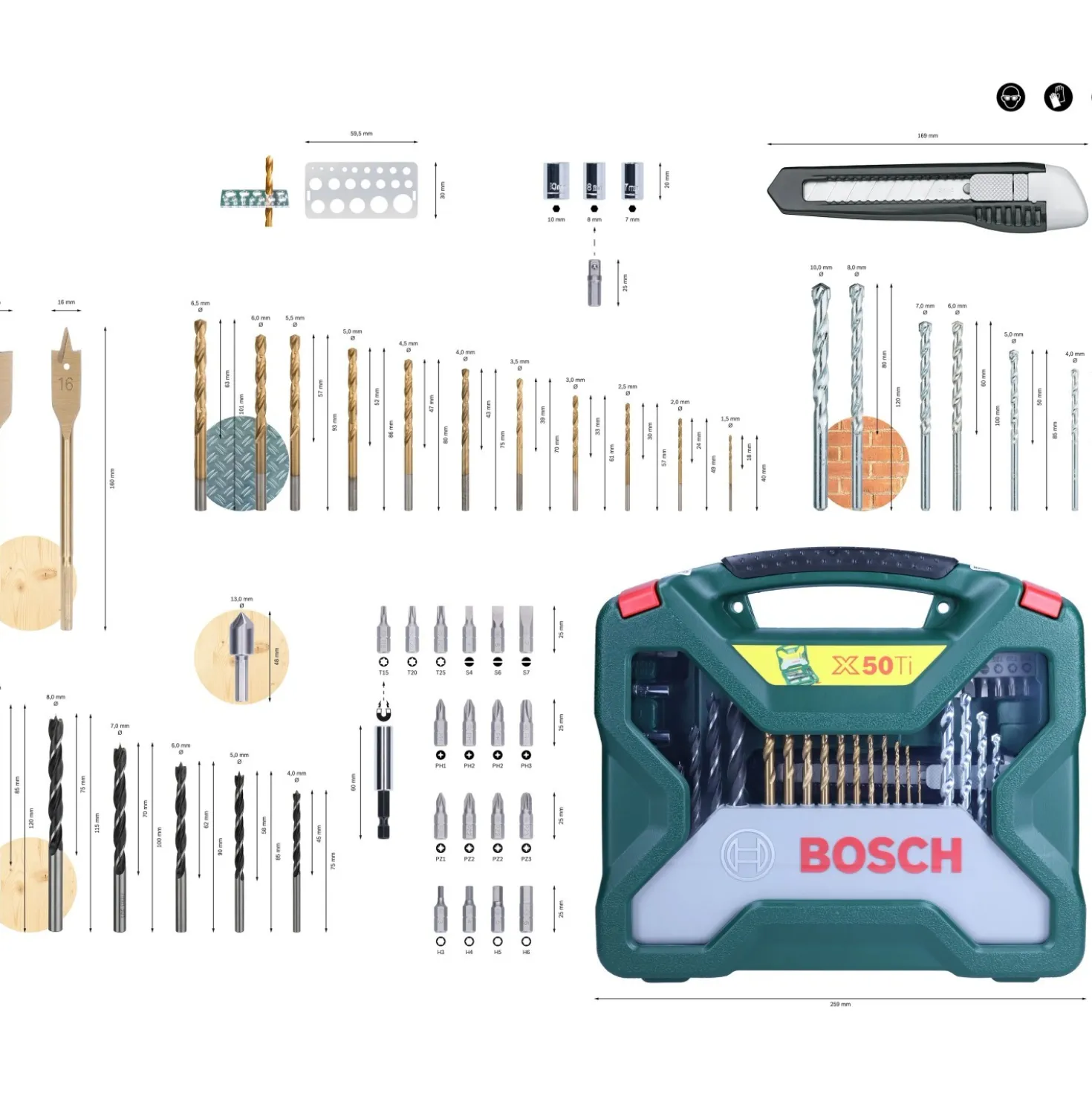 Set di punte e bit avvitamento X-Line con rivestimento TiN 50 pz