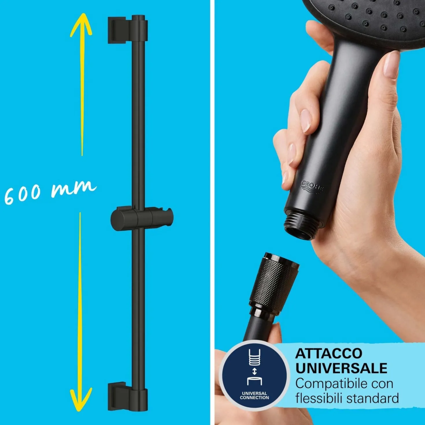 Set doccia Grohe Vitalio Start 110 Nero opaco con 2 tipi di getto Quickfix