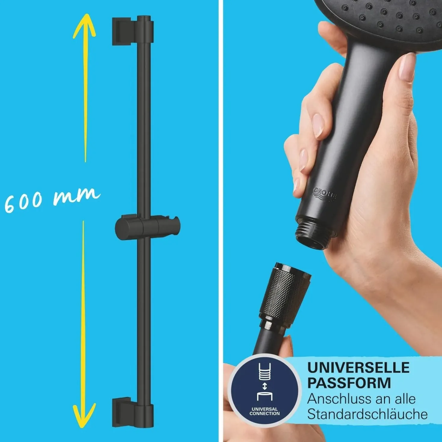 Set doccia Grohe Vitalio Start 110 Nero opaco con 2 tipi di getto Quickfix