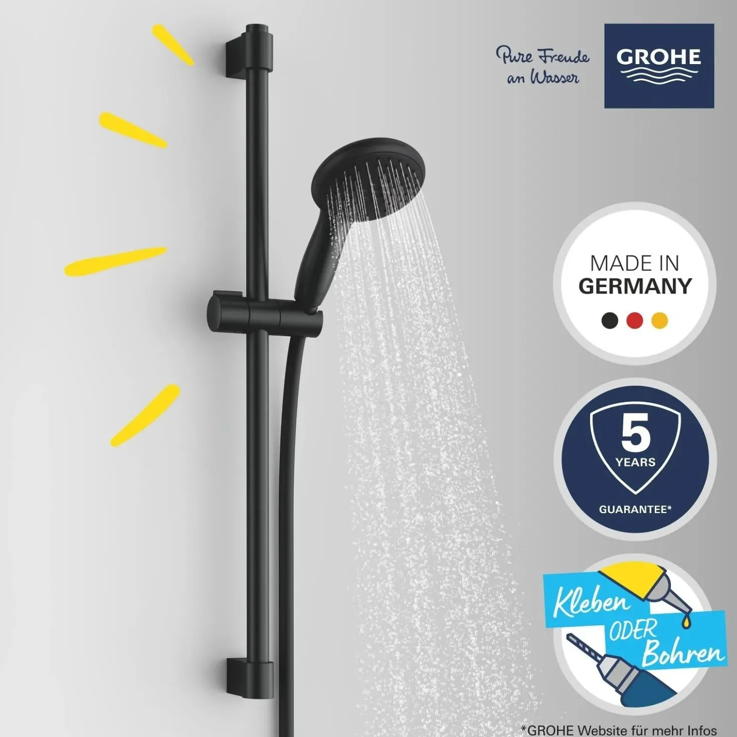 Set doccia Grohe Vitalio Start 110 Nero opaco con 2 tipi di getto Quickfix