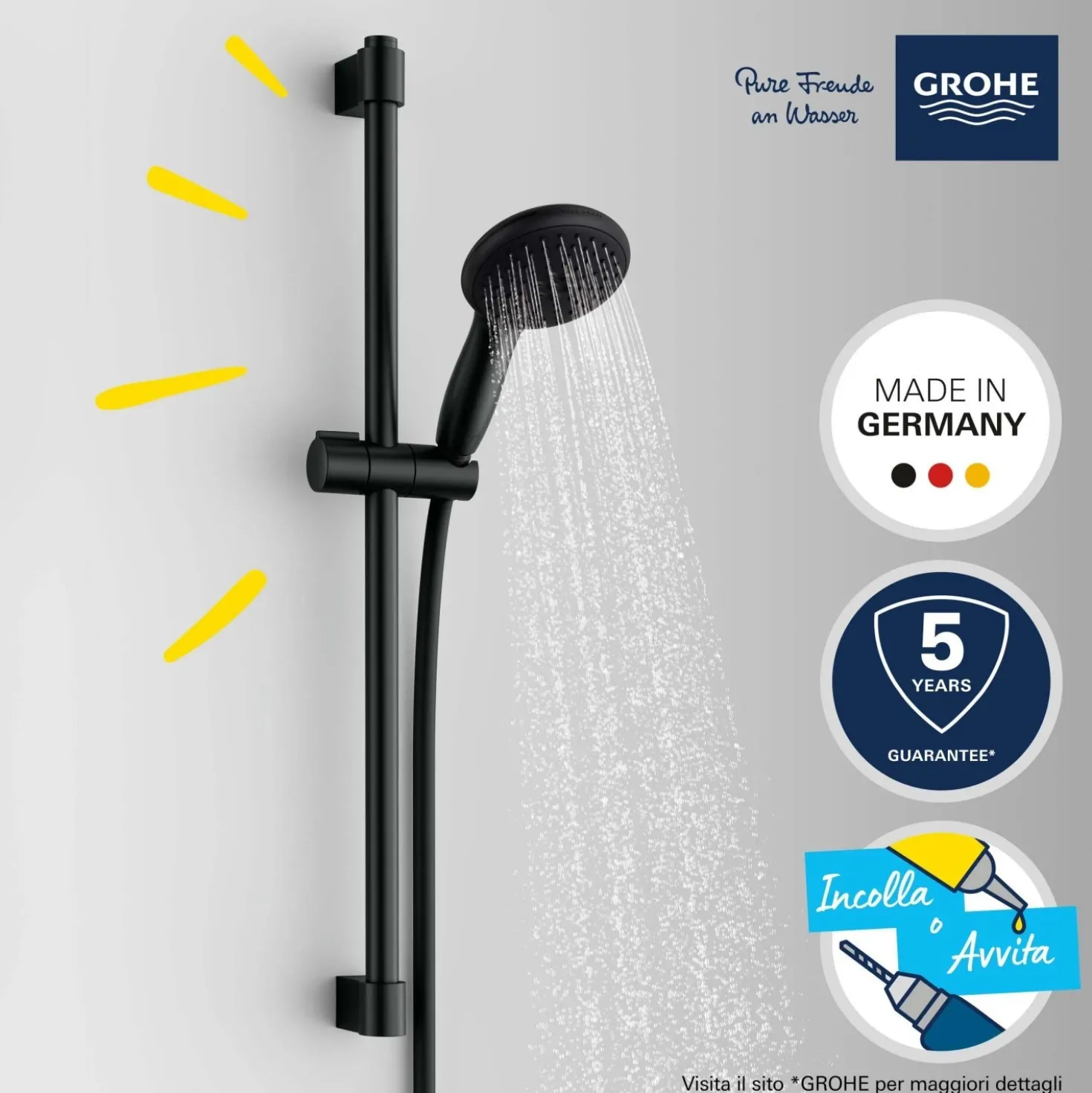Set doccia Grohe Vitalio Start 110 Nero opaco con 2 tipi di getto Quickfix