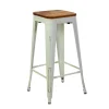 Sgabello in ferro New Bristol bianco antico seduta in legno 42x42x76 cm