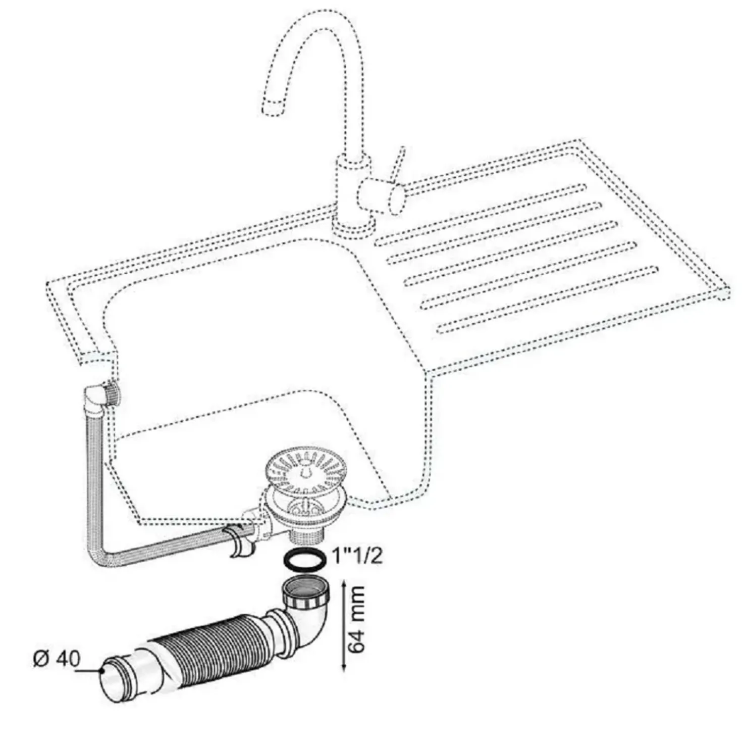 Sifone salvaspazio per lavello d 40 cm bianco