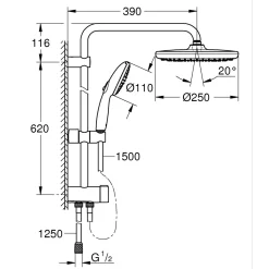 Sistema doccia Flex con deviatore Grohe Vitalio Start System 250