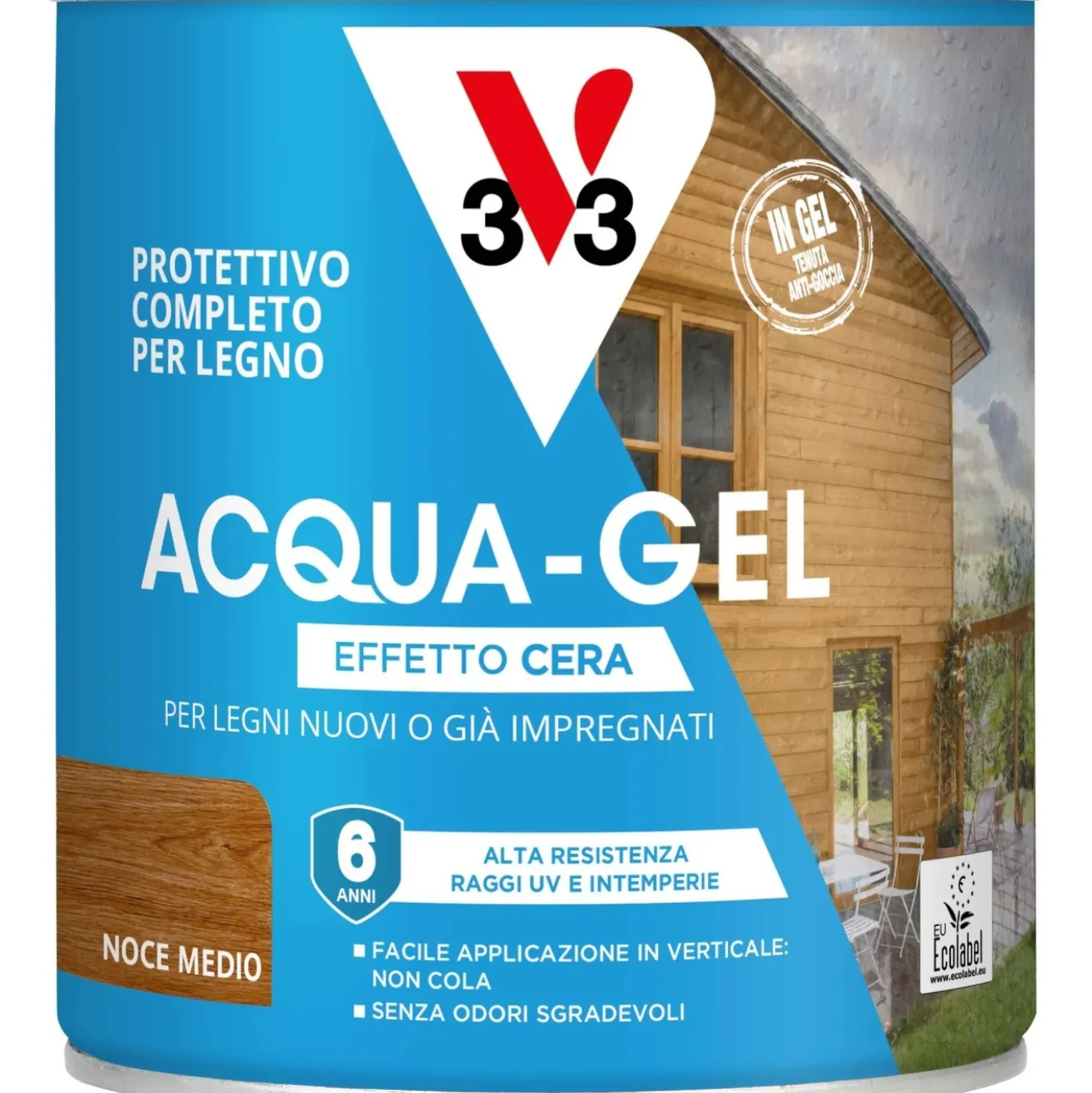 Smalto ad acqua gel protettivo per legno V33 noce medio 0,75 l