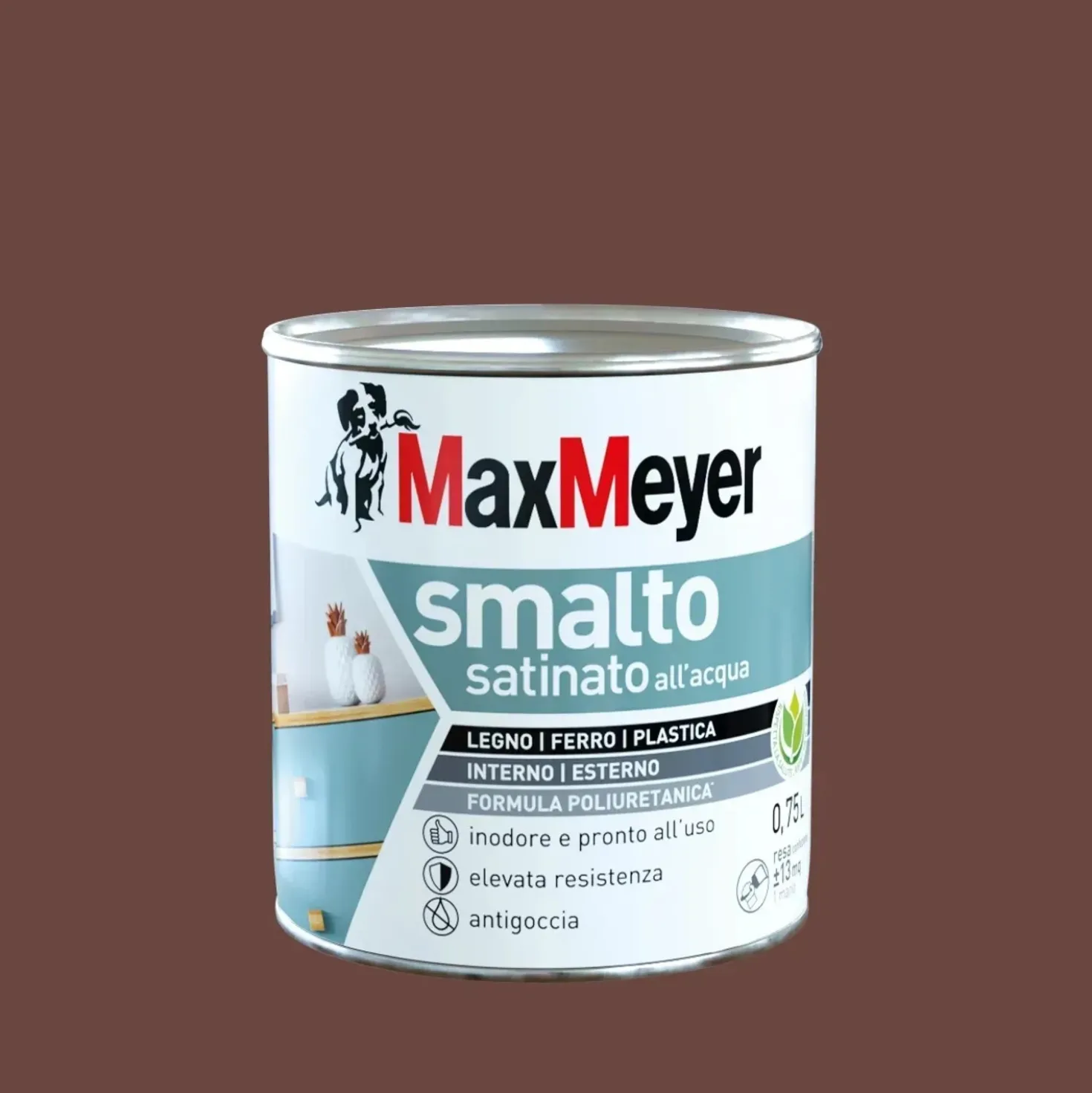 Smalto all'acqua poliuretanico satinato MaxMeyer cioccolato 0,75 l