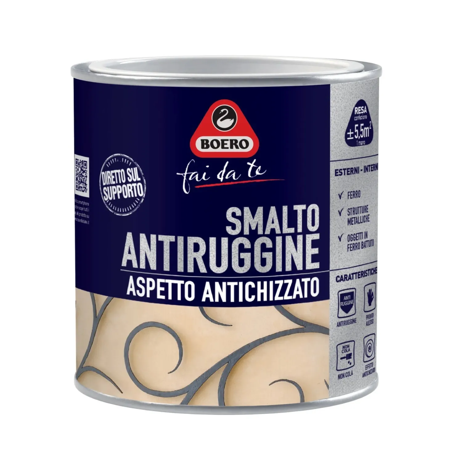 Smalto antiruggine antichizzato nero grana grossa 500 ml Boero